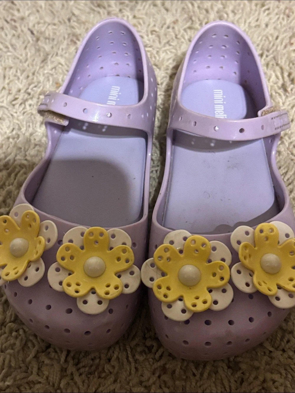 Mini Melissa Lavender Jelly Mary Jane with Yellow Flower Accents
